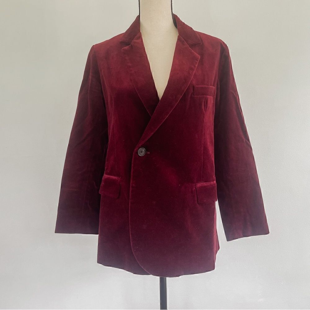Nili Lotan Classon Velvet Burgundy Single Breasted One Button Jacket Blazer Sz 8 - Picture 4 of 7